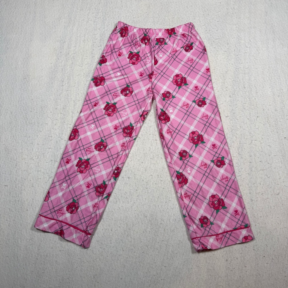 Betsey Johnson Girls Pink Plaid Rose Fleece Pajama Pants Size S 6/6X K204384BJ